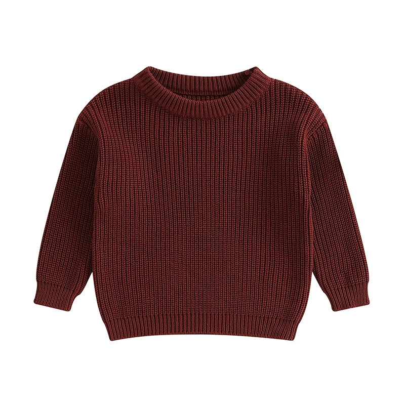 Suefunskry Newborn Baby Girl Boy Knitted Long Sleeve Autumn Winter Sweater Solid Loose Pullover Casual Tops Kids Clothes 0-5Y