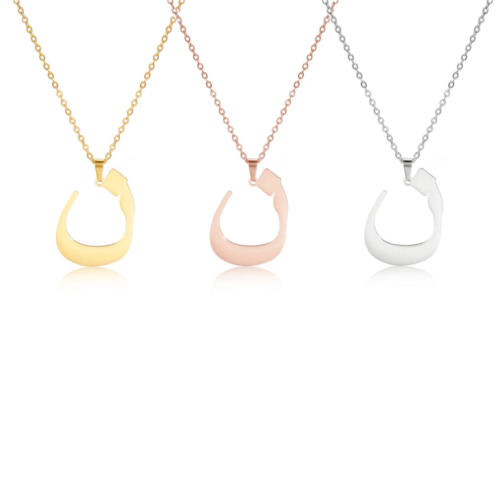 EUEAVAN Arabic Letter Pendant Necklace for Women Men Stainless Steel Arab Initial Alphabet Necklaces Lucky Amulet Muslim Jewelry