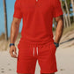 Summer Casual Versatile Fashion Short-Sleeved Button-Down Polo Shirt And Breathable Mesh Shorts Set for Men Plus Size