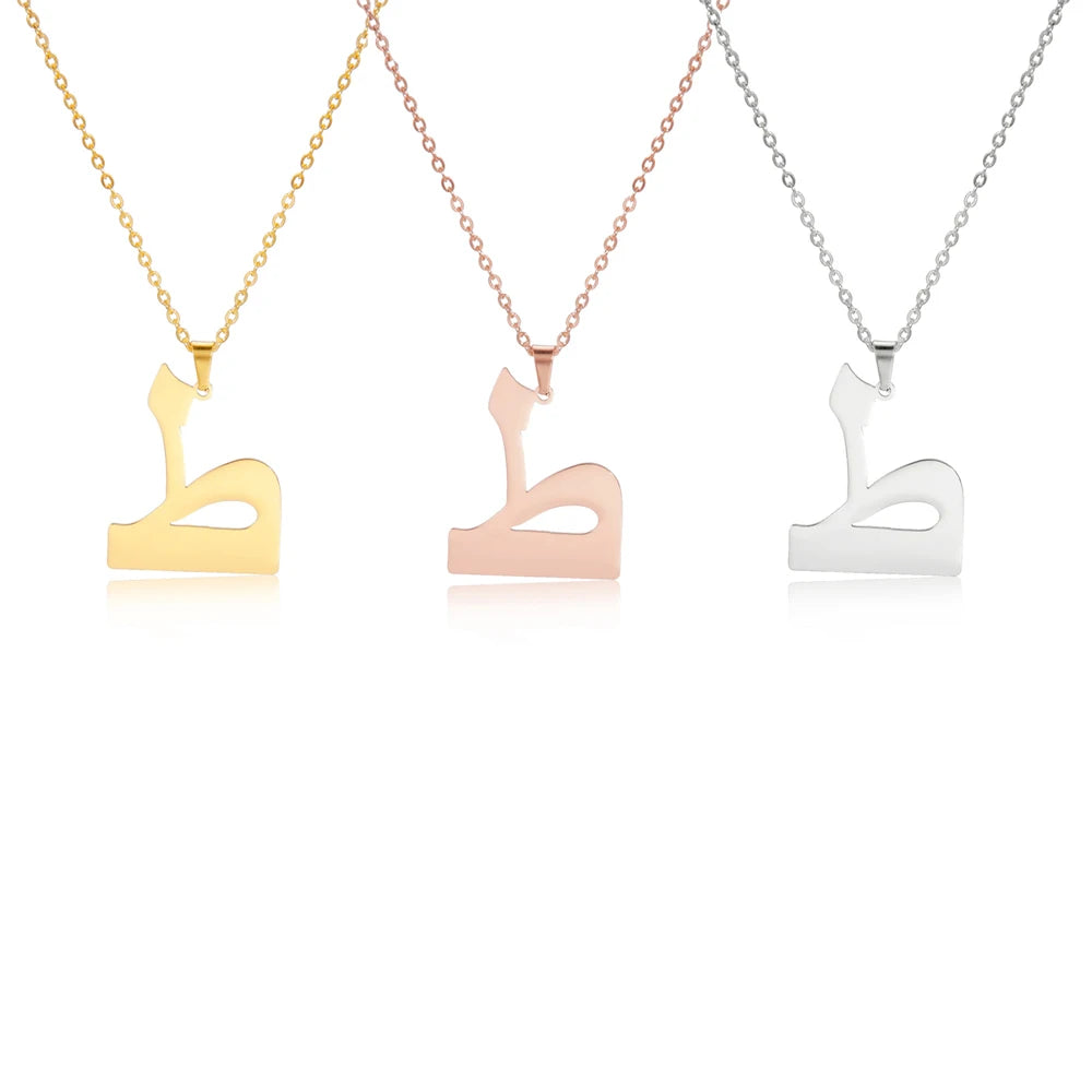 EUEAVAN Arabic Letter Pendant Necklace for Women Men Stainless Steel Arab Initial Alphabet Necklaces Lucky Amulet Muslim Jewelry