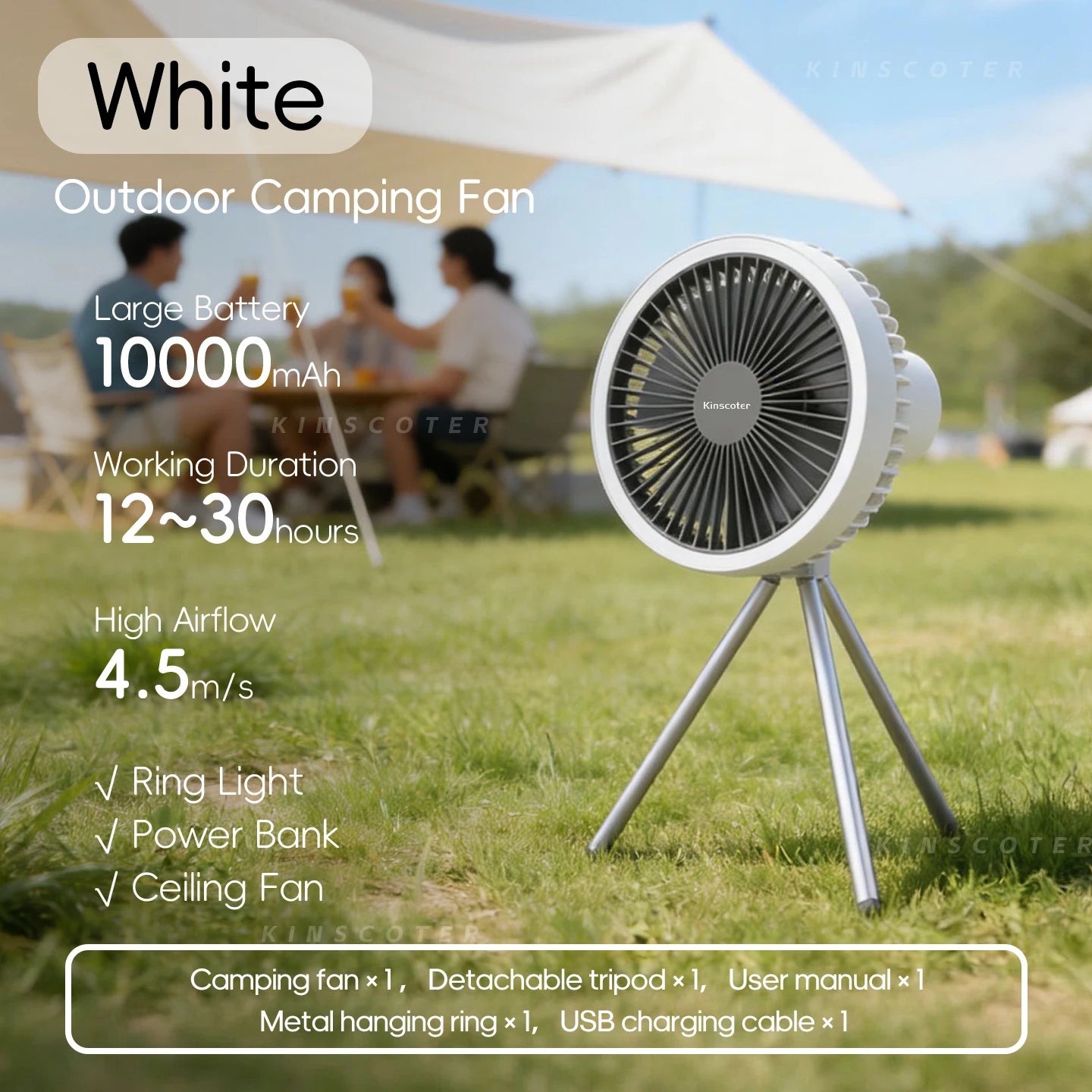 10000mAh 4000mAh Camping Fan Rechargeable Desktop Portable Circulator Wireless Ceiling Electric Fan with Power Bank LED Lighting