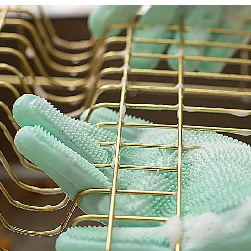 Silicone Dishwashing Gloves for Kitchen Dishwashing Laundry Scrubbing Gloves Household Soft Bristles Cleaning Pet Bathing Gloves