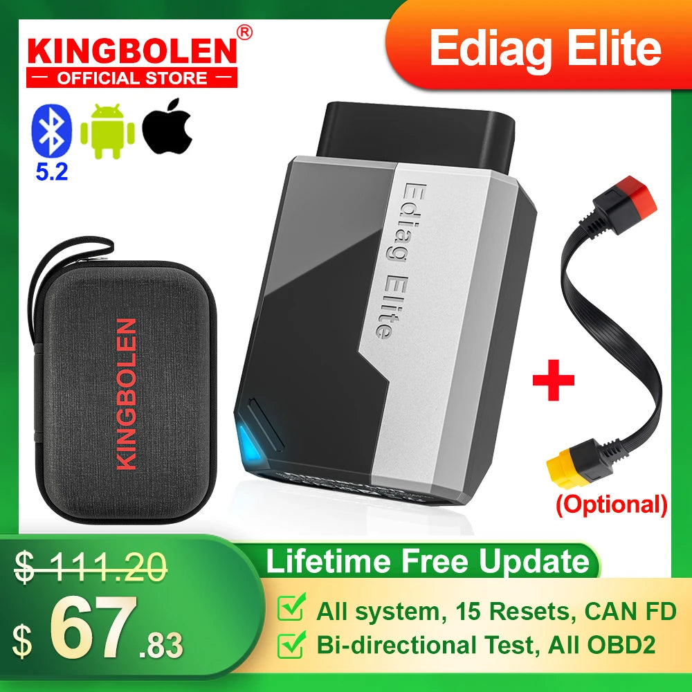 2026 New KINGBOLEN Ediag Elite Lifetime Free Car Diagnostic Tools All System 15 Resets Bi-directional CAN FD Auto OBD2 Scanner