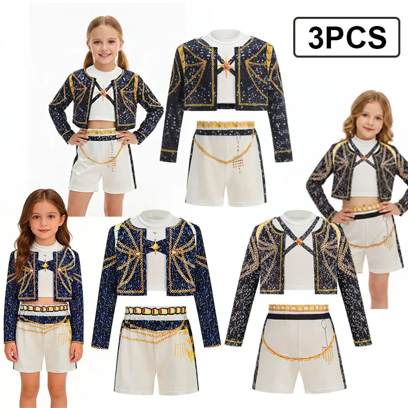 2026 Spring Summer Girl Cosplay Singer Fashion Clothes Stage Performance 3PCS Set Children Show Halloween Carnival Party Costume