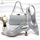 2026 Nigerian Women Heel Ladies Italian Luxury Design Green Shoes And Bag Set Decorated with Rhinestone Handbag Wedding Party
