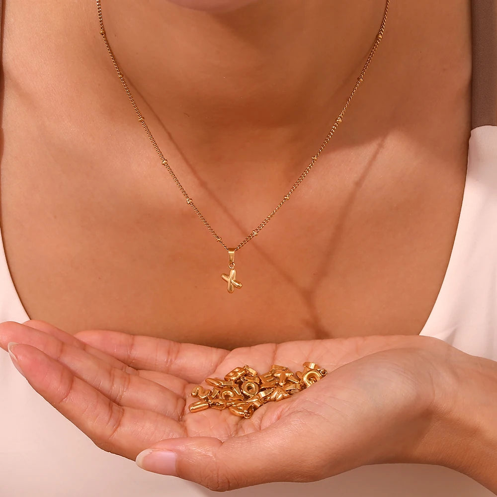 E.B.belle Mini Bubble 26 Letter Pendant Tarnish Free Stainless Steel Charms 18K Gold Plated Keychain Accessories for Jewelry