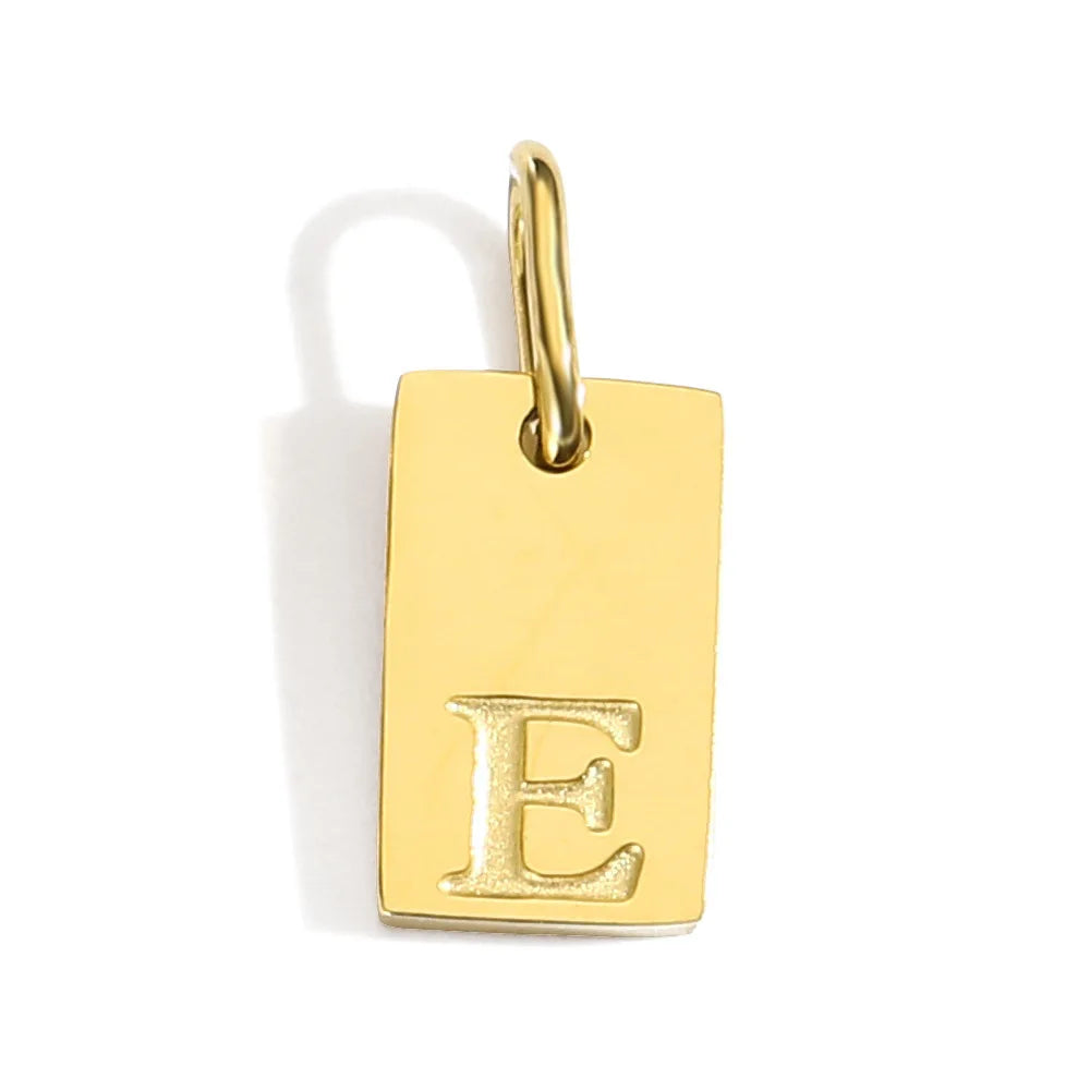 Polished Stainless Steel Square Gold Color Pendant Hang 26 Letters DIY Bracelet Pet Collar Necklace Jewelry Making