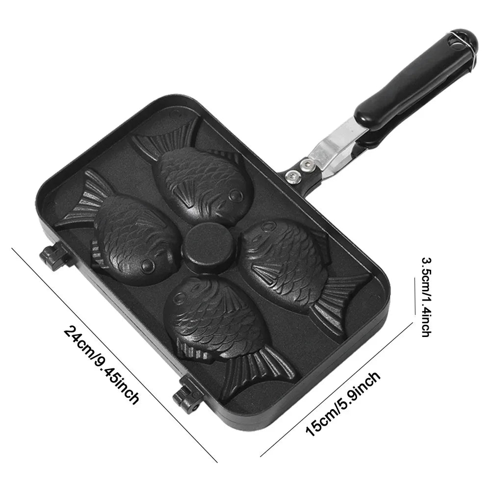 Japanese Taiyaki Waffle Maker Double Fish Shaped Dessert Cake Pan Kitchen Pancake Fry Pan Waffle Molds for Hot Desserts