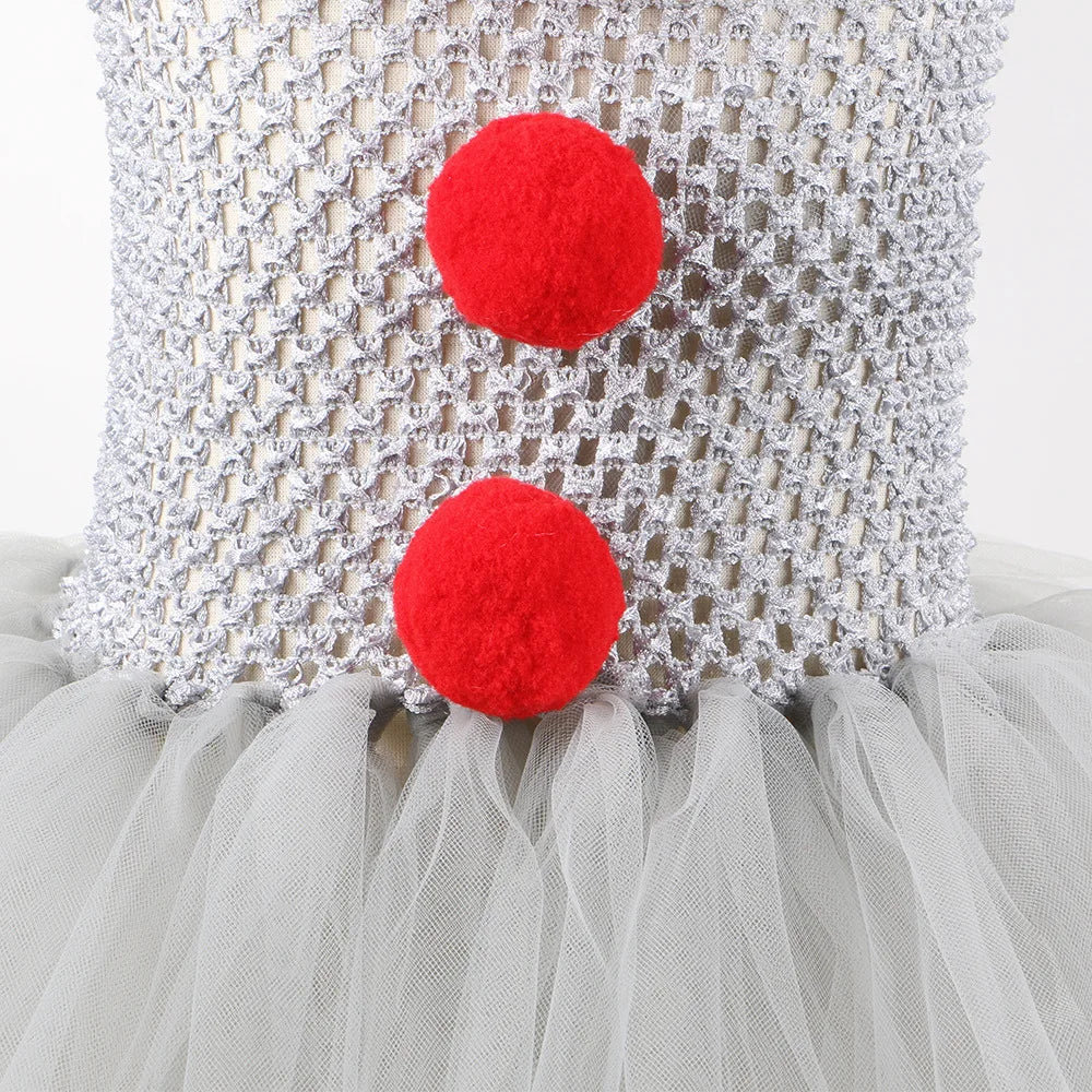 Halloween Grey Joker Costume for Kids Clown Cosplay Carnival Party Clothes Gray Children Girls Fancy Tulle Tutu Dresses