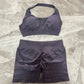 Yoga Shorts Set Seamless Yoga Set Workout Scrunch Shorts Sets Halter Sports Bra Scrunch Shorts Fitness Clothes Gym Suit