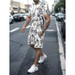 2025 Summer Men's Clothing Letter Print Short Sleeve Top Men's Elastic Waist Shorts 2-piece Set Plus Size T Shirts Shorts Set