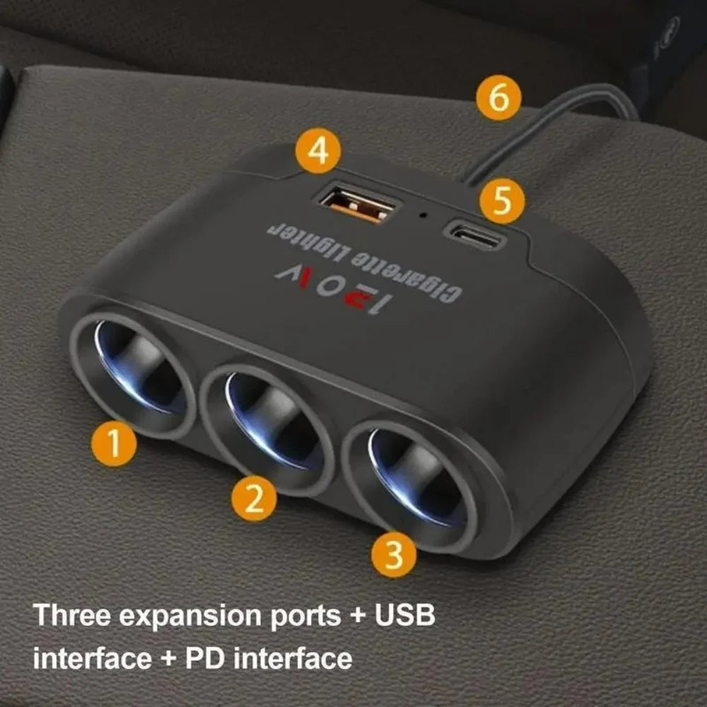 120W 3 In 1 Fast Charge Car Mobile Phone Charger Cigarette Lighter Adapter Fast Charging Plug Phone Power Adapter For Car DVR GP