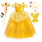 2026 Kid England Style Belle Deluxe Princess Costume Carnival Apparel Birthday Party Carnival Beauty and Beast Cosplay Dress