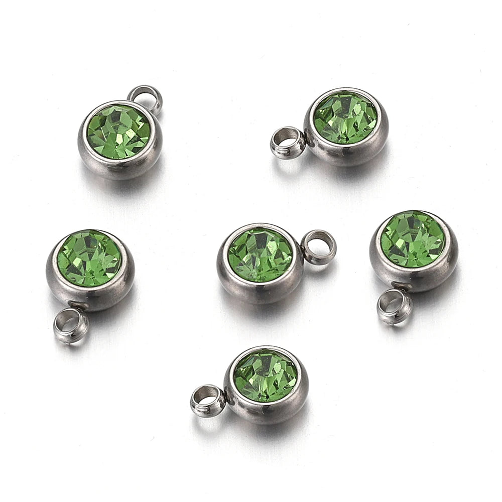 20pcs 6mm Stainless Steel Rhinestone Beads Gold Color Crystal Charms Pendants for Necklace Bracelet Jewelry Making Charm DIY
