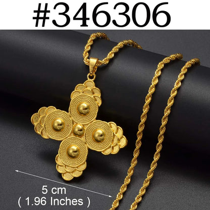 Anniyo Ethiopian Cross Pendant Necklaces for Women  Gold Color Habesha Eritrean African Ethnic Traditional Jewelry #346106