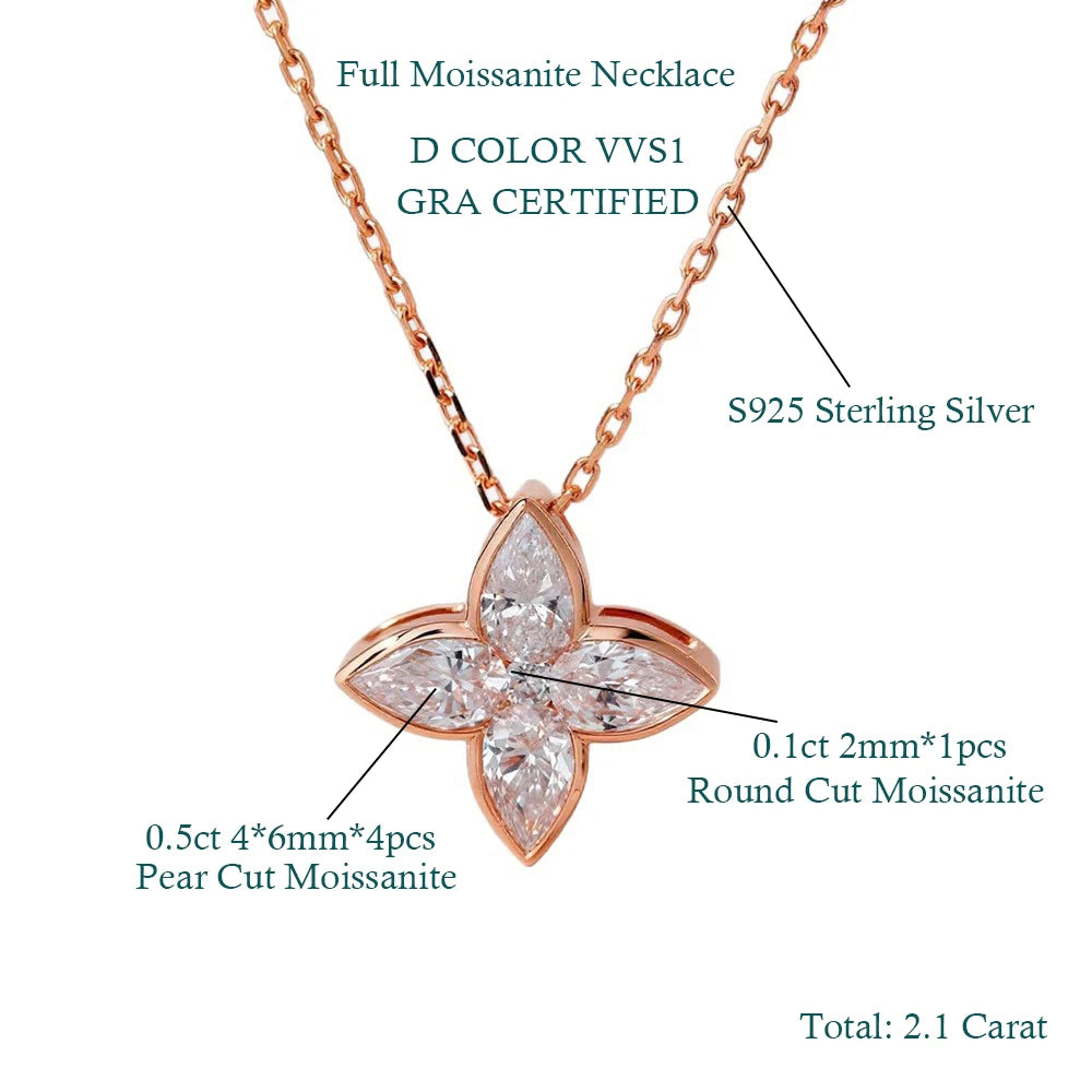 MUXIFC Full Moissanite Pendant Necklaces Fashion Flower Pear/Round Cut Diamond Neck Chain S925 Silver Wedding GRA Jewelry Gifts
