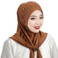Convenient Instant Hijab Pullover Beaded Scarf Malay Shawl Women's Solid Color Headscarf (One Cap Gift)