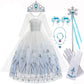 Disney Elsa Princess Dress For Girl White Printed Long-Sleeved Lace Dress Festive Party Gift Set Frozen Dress Fire Spirit Olaf
