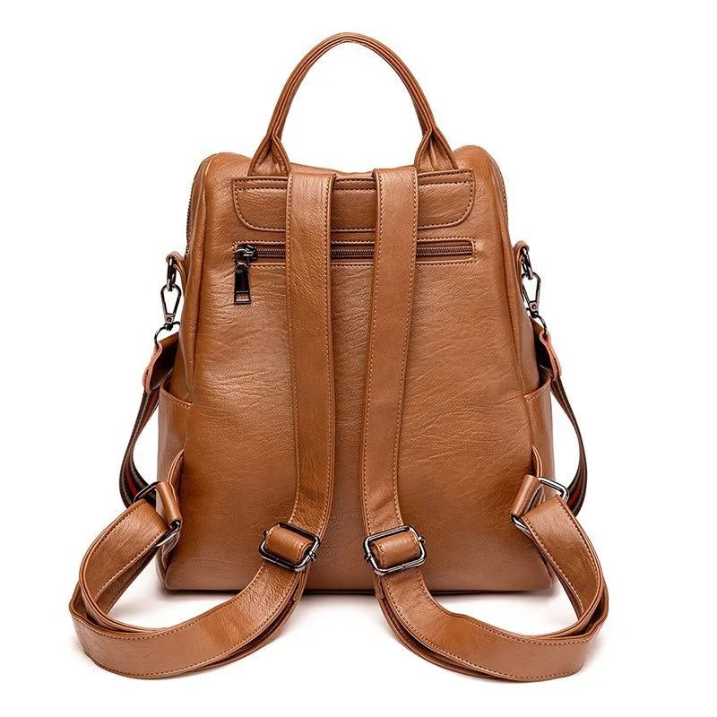 Women's Lightweight Leather Backpack Spring 2026 Commuter Bag Urban Minimalist Style Synthetic Leather Floral Embossed