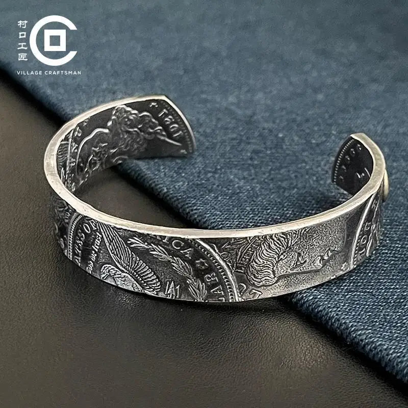 Hard Silver Coin Antique Coin U.S. Dollar Coin Midas Gold Smiley Morgan Coin Bracelet Couple