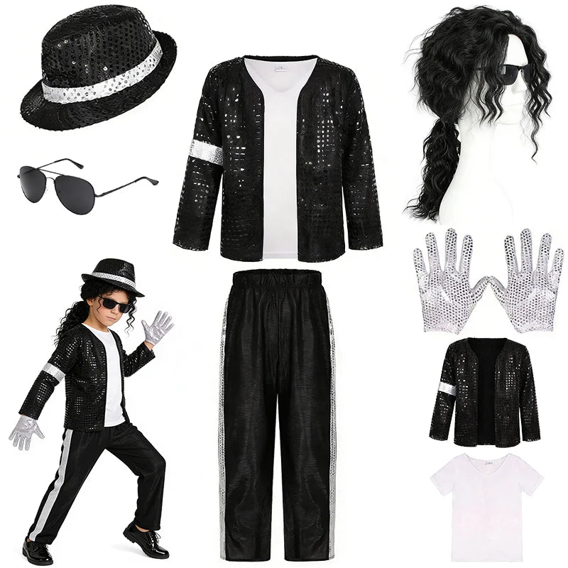 Michael Jackson Kids Clothes Halloween Cosplay Birthday Party Dance Performance Children's Costume Pop Star Boys Girls Outfits