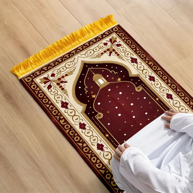 VIKAMA Crescent Moon Arch Islamic Prayer Rug Soft Comfortable Lightweight Foldable Prayer Mat for Muslim Worship