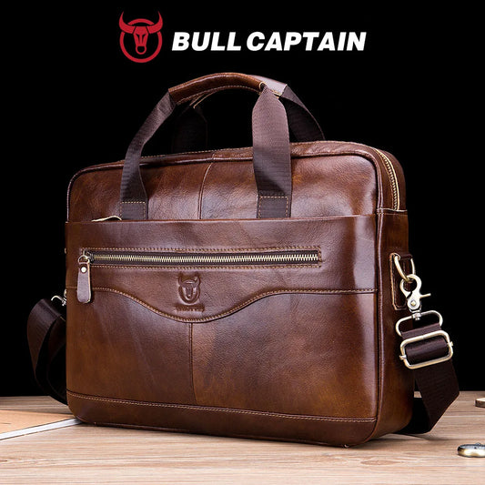 BULLCAPTAIN Briefcase Shoulder Messenger Bags Men's Genuine Leather 14-inch Laptop Bag's Men's Briefcase Office Business Handbag