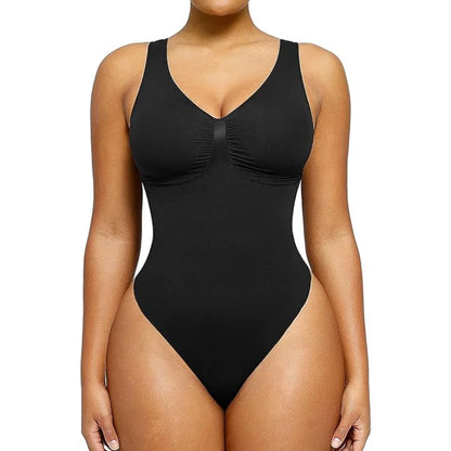 Guudia Ruched Breast Shapewear Bodysuit Wide Shoulder Strap Tummy Control Bodysuits V Neck Shaper Bodysuit Tank Top Bodysuit