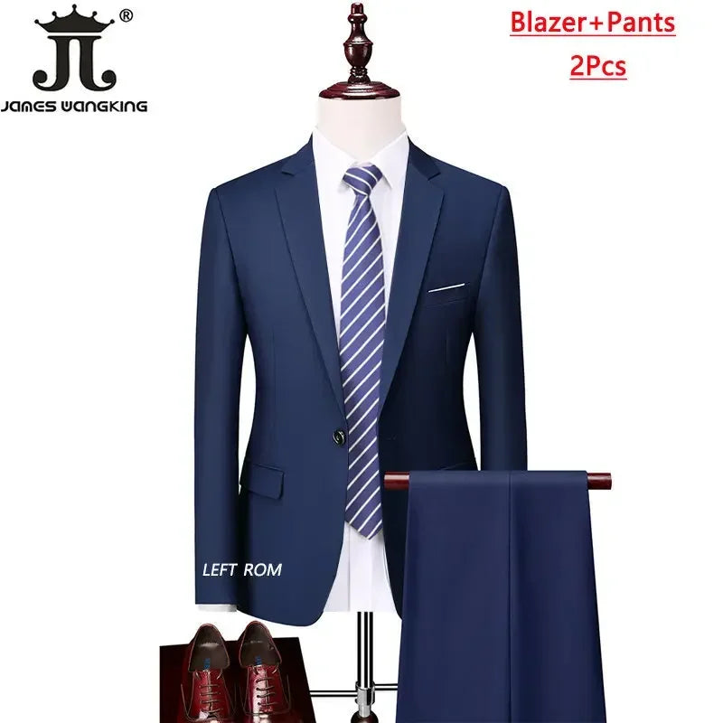 M-6XL 15 Colors ( Jacket+Vest+Pants ) Formal Business Office Men's Suits Groom Wedding Dress Party Dress Solid Color Suit