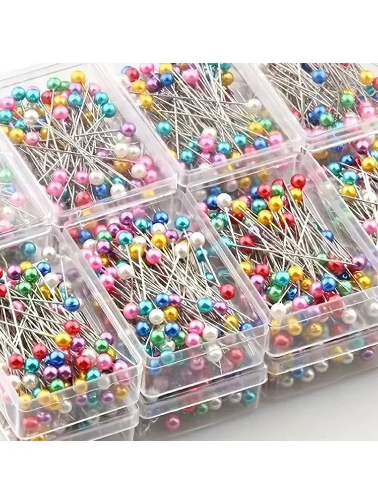 New 100pcs Fashion Sewing Needles Colored Glass Ceramics Head Bead Pin Stitch Knitting Needles Sewing Fixed Diy Safety Pin