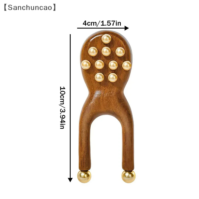 〔San〕Wooden Nose Guasha Massage Tool Brass Bead Handheld Comb Antistatic For Face Nose Eye Relaxation Spot Meridians Acupoint