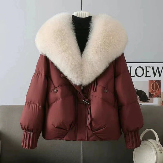 Fashion Winter Jacket Women 2025 New Korean Big Fur Collar Thick Down Cotton Jacket Parkas Female Short Coat Slim Warm Outerwear