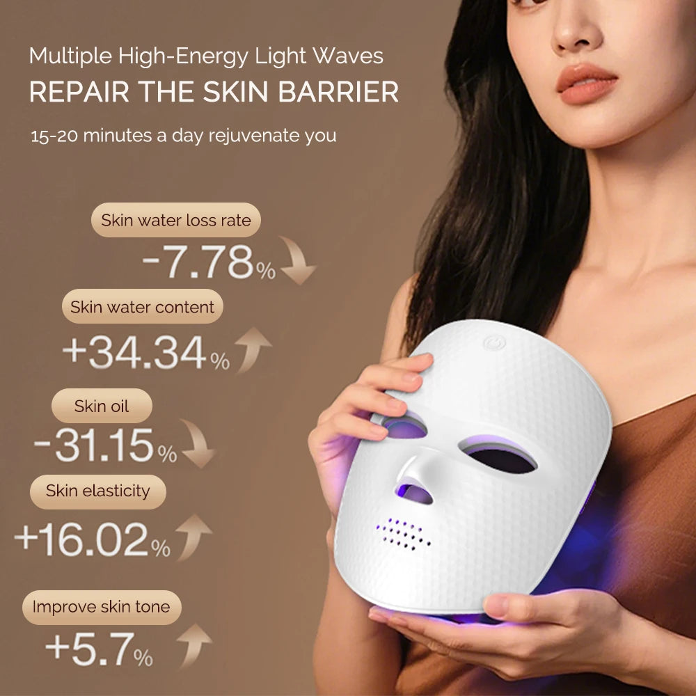 7 Colors LED Facial Mask Light Therapy Red Light Facial Mask for Anti-Aging Rejuvenation Brighten Skin Beauty Device