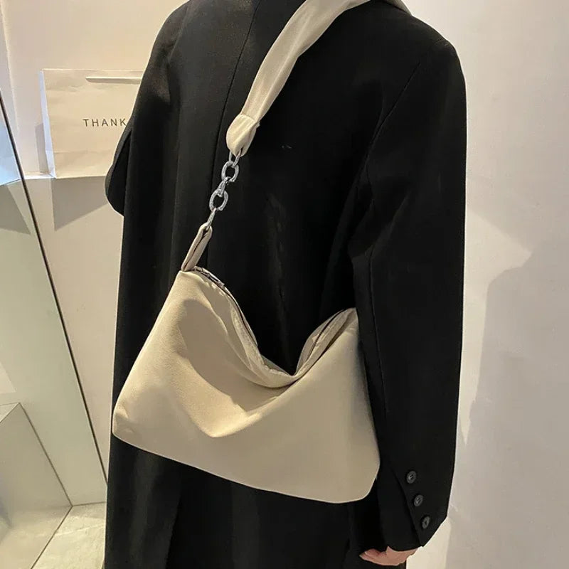 Black Crossbody for Women Girls Handbag Shopper Casual Solid Simple Chain Knotted Straps Messenger Shoulder Totes Bags Handbags