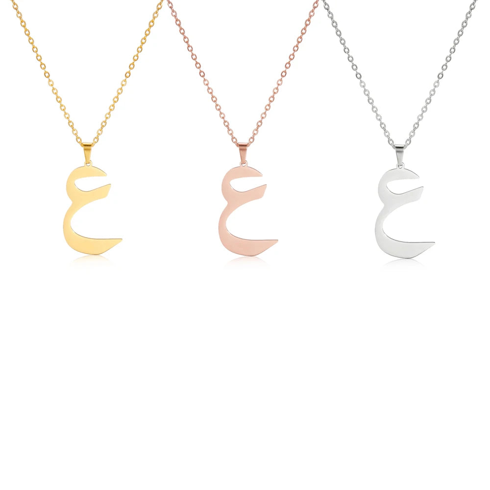 EUEAVAN Arabic Letter Pendant Necklace for Women Men Stainless Steel Arab Initial Alphabet Necklaces Lucky Amulet Muslim Jewelry