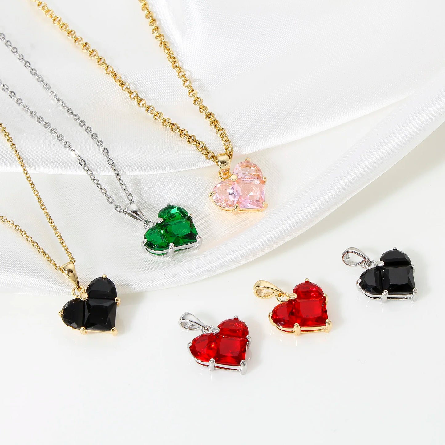 1 Piece Sweet Copper Valentine's Day Charms Gold Color Heart Cubic Zirconia Pendants For DIY Necklace Jewelry Making 20mm x 14mm