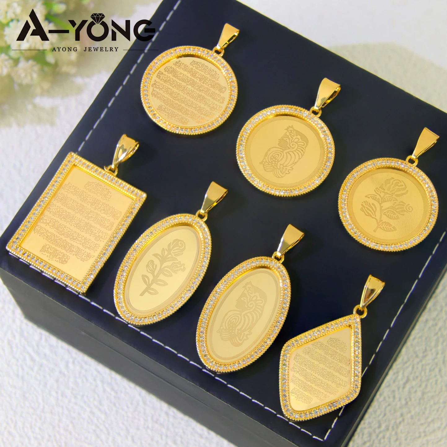 Arabic Islamic Simple Necklace Pendant 21k Gold Plated Dubai Wedding Vintage Coins Pendants Exotic Classic Ayatul Kursi Jewelry