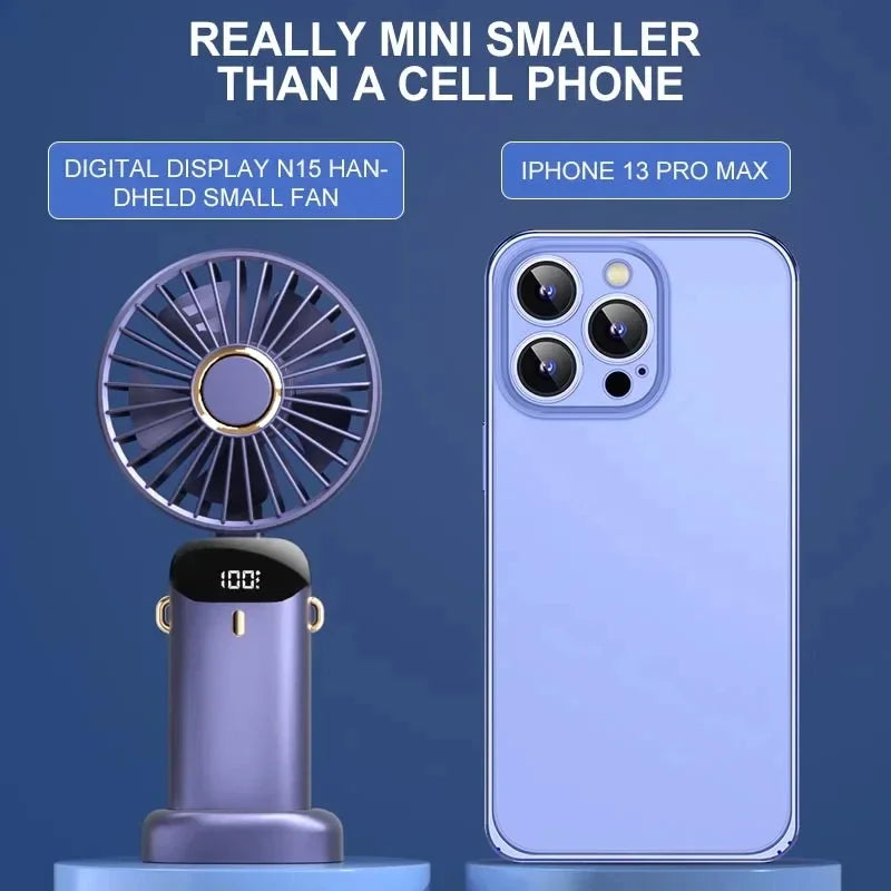 Mini Handheld Fan Foldable Neck Hanging Fan 5 Speed USB Rechargeable Portable Cool Fan with LED Digtal Display Low Noise Summer