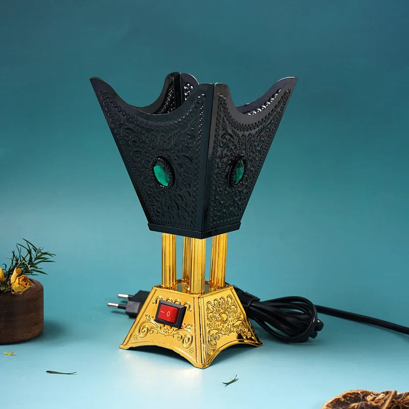 220V Plug-in Middle Eastern Incense Burner Metal with Diamond for OUDH Sandalwood Electric Cone Censer Not Fit for 110V Voltage