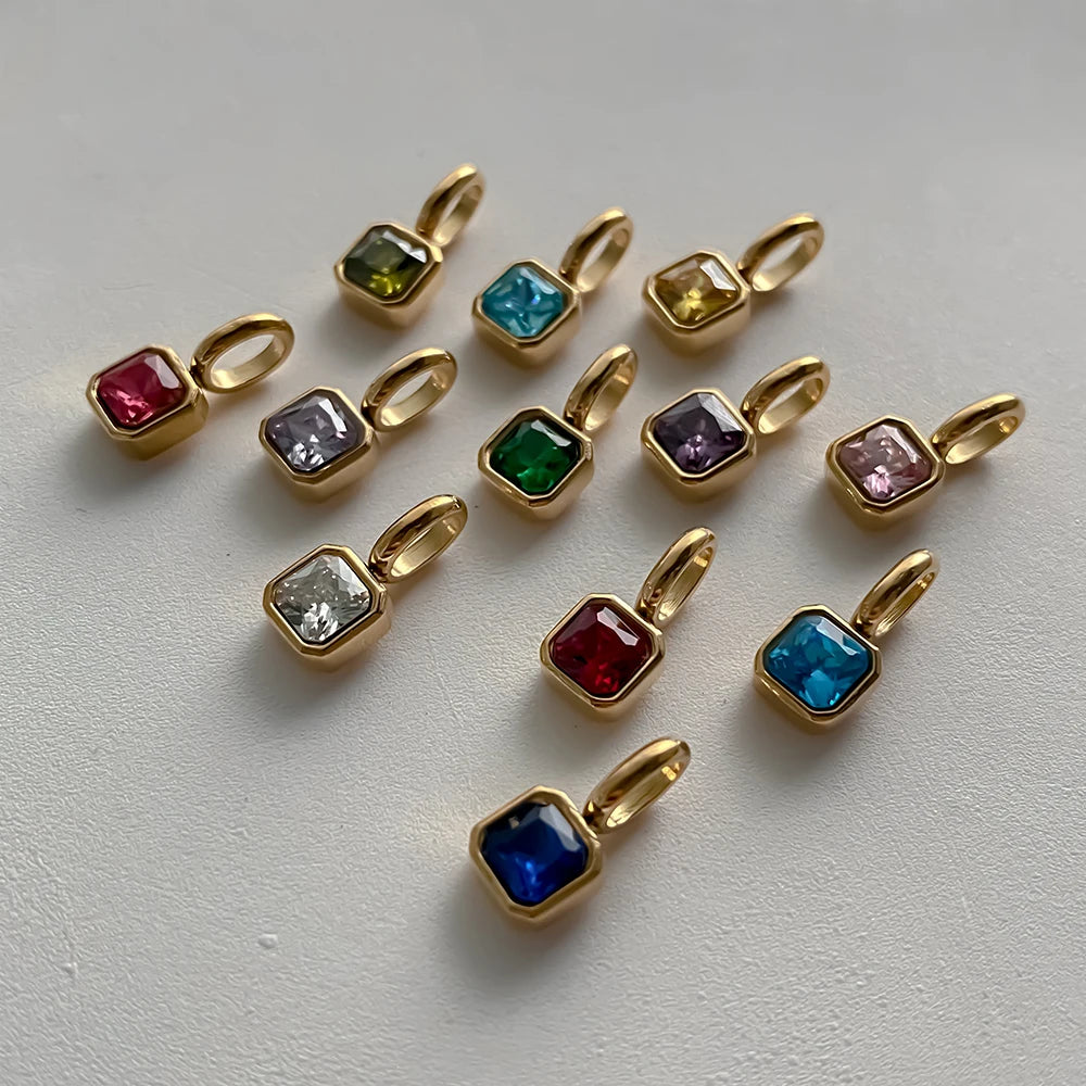 EMANCO Stainless Steel Classic Octagon Birthstone Charms 14K Gold Plated Pendant For DIY Jewelry Making Necklace