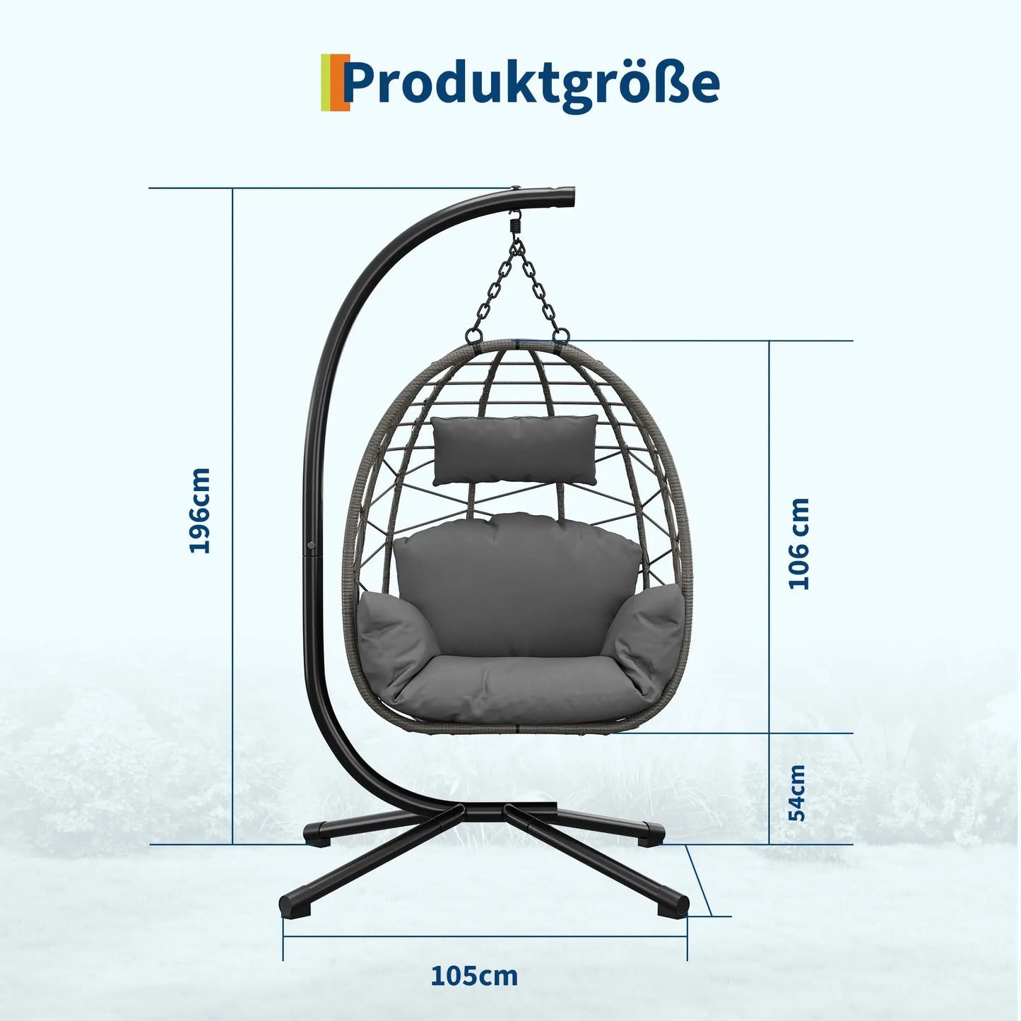 Foldable Rattan Swing Egg Chair With Metal Stand Indoor Outdoor Hanging Hammock Chair Weatherproof Patio Garden Furniture