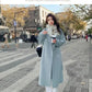 Blue Korean Style Woolen Coat Loose Women's Fashion Autumn Winter New Arrival Medium Length Belted Outerwear for Ladies | Women's Fashion