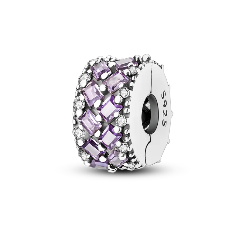 Silver Clasp 925 Sterling Silver CZ Pave Clip Charms Daisy Beads Stopper Safety Chain Fit Original Bangle Bracelet Jewelry Clips
