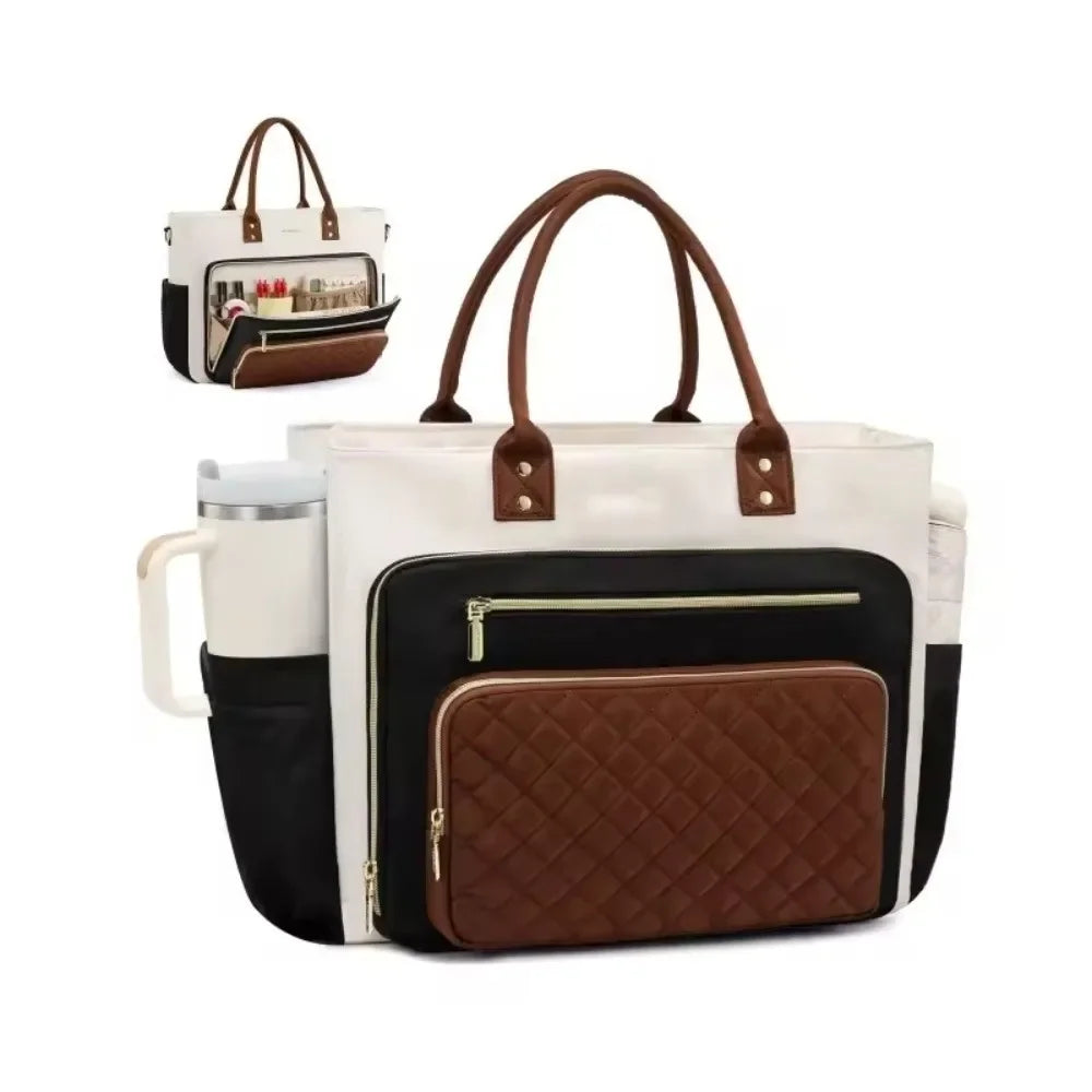 Large Capacity Tote Bag for Women Multi-Pocket Water-resistant Work Briefcase Professional Lightweight Quilted Shoulder Bag