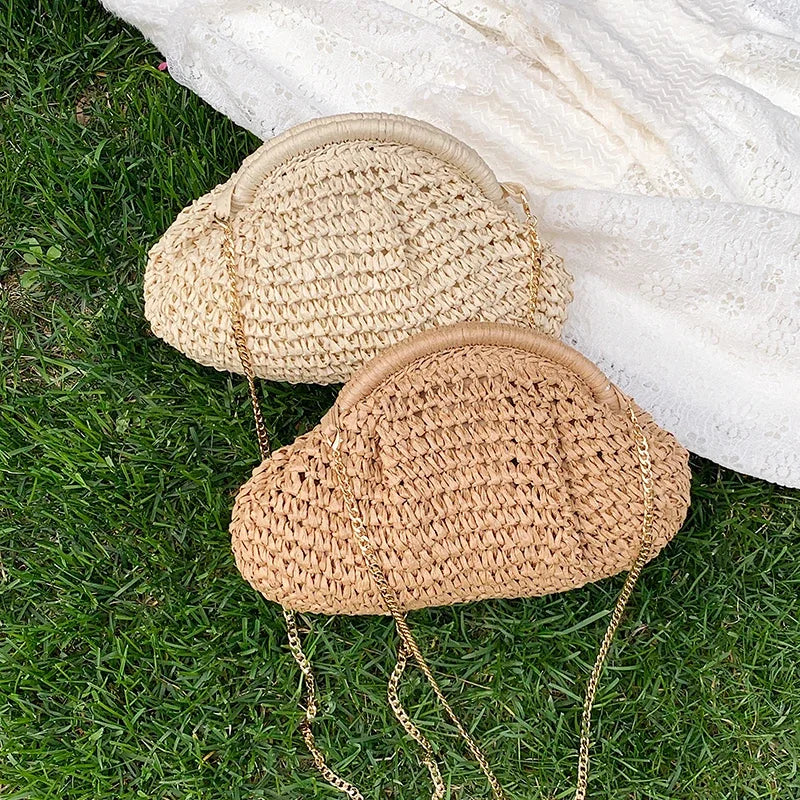 Summer New Straw Weaving Crossbody Bag Fashionable and Casual Shell Bag Women's Shoulder Bag with Excellent Texture