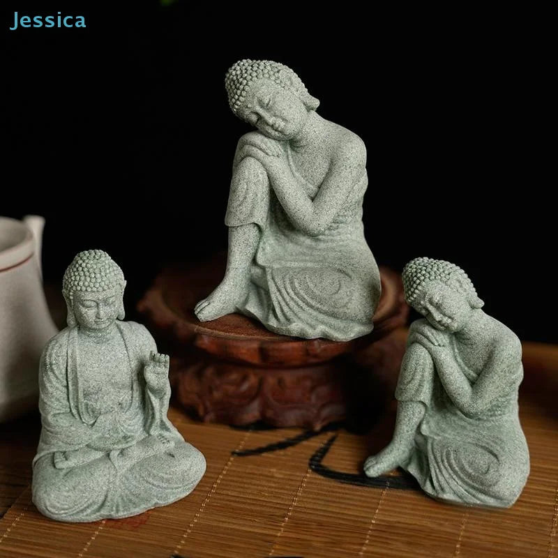 ♥Buddha Statue Set – Sandstone Finish, Various Poses, Zen Home Decor for Meditation & Spiritual Space