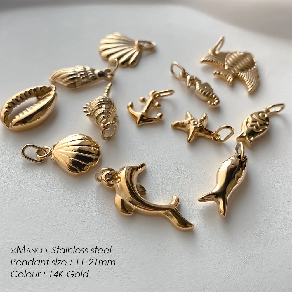 EMANCO Fashion Marine Animals Charms Shell Fish Tail Hippocampus Japonicus Stainless Steel Pendants for Jewelry Making Bulk