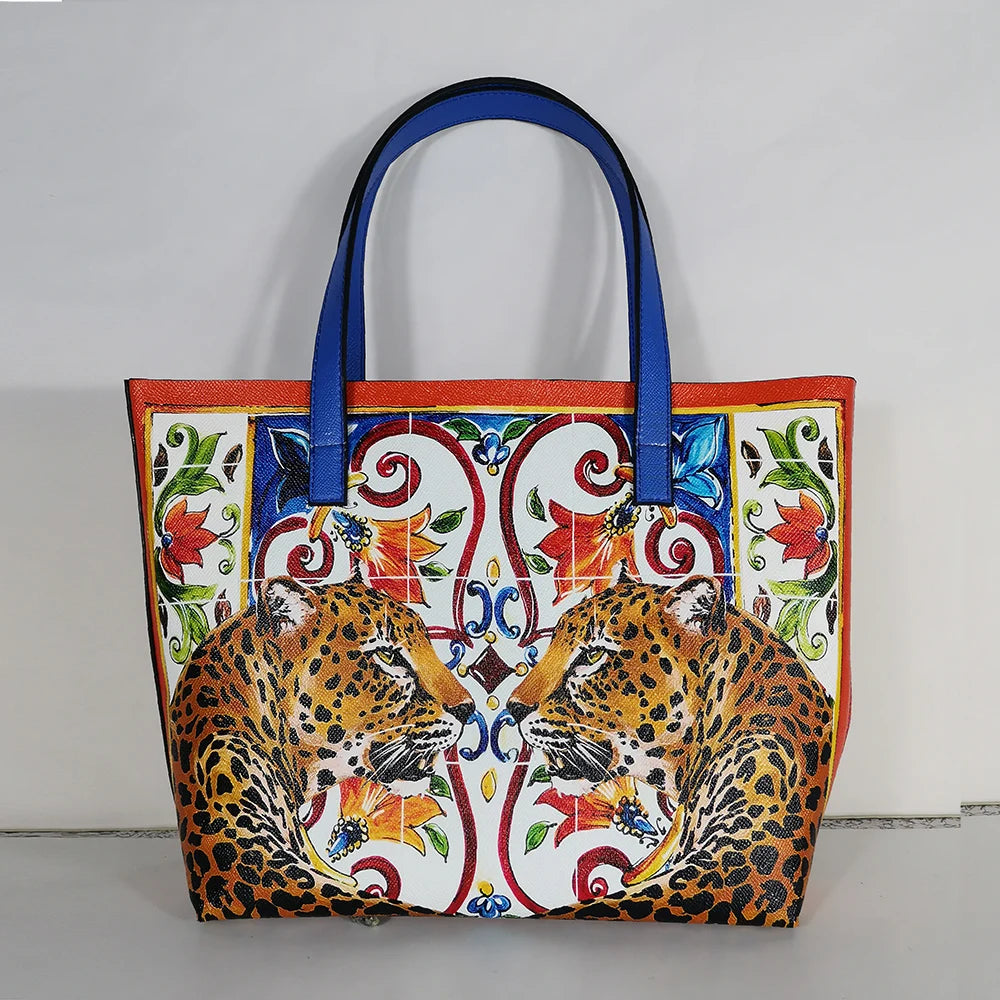 Italy Luxury Print Travel Shoulder Bag Floral Textured-Leather Shopper Tote large tote bag famous brand bag women girl handbag