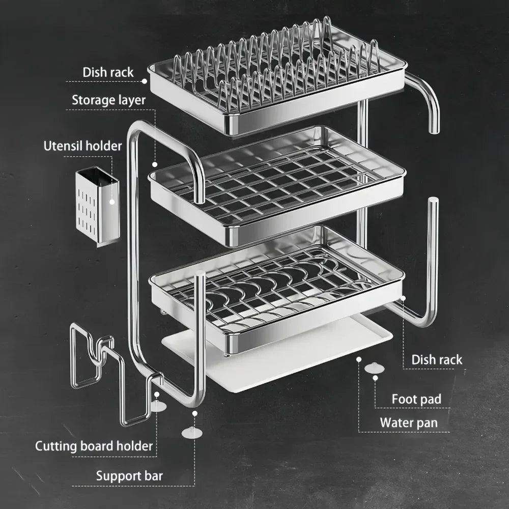 New C Type Dish Drying Rack 304 Stainless Steel Rustproof Kitchen Organizer Rack Bowl Drain Rack Kitchen Storage Shelf