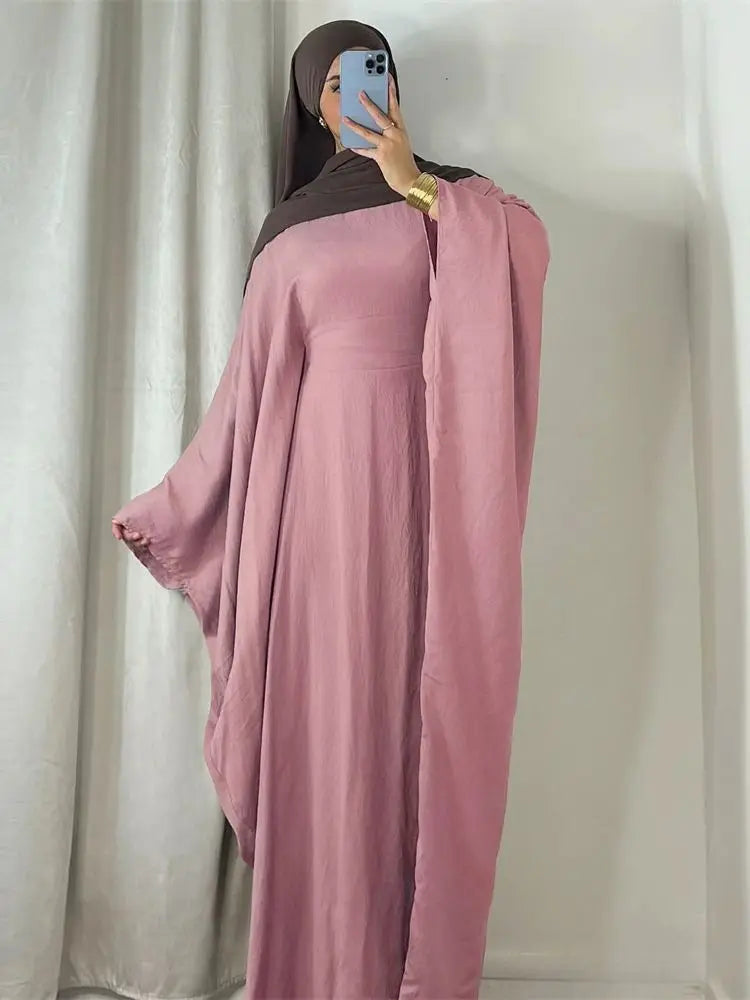 Ramadan Eid Soft Crepe Khimar Batwing Abaya Dubai Islam Muslim Modest African Dresses For Women Kaftan Kebaya Robe Femme Musulma